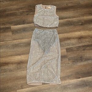 Camila Coelho Cream and Gold Sequin Bodycon Dress